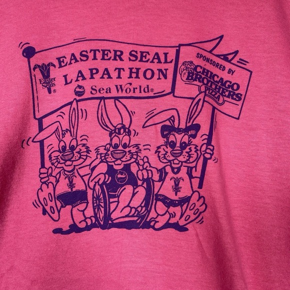 Vtg Hanes SeaWorld Easter Seal Lapathon Bunny USA Made Single Stitch‎ Pink Large - Picture 1 of 7